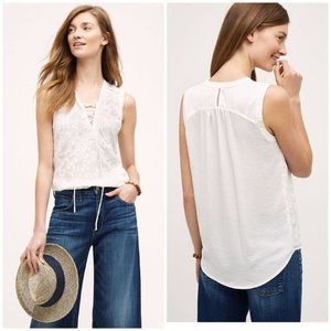 NWT Anthropologie Maeve Embroidered Floral Lace Up Tank Top